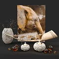 Natural Style Decorative Ornament Set With Stone Vase Candle Holders Animal Figurines Glass Balls And Branch