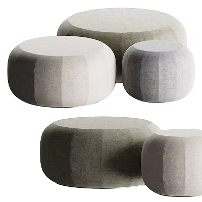 Round Fabric Shoe Stools In Neutral Tones For Modern Entryway Home Use 3d model