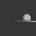 Cartoon Scene Featuring White Spherical Structure With Textured Surface And Black Car On Water Pathway