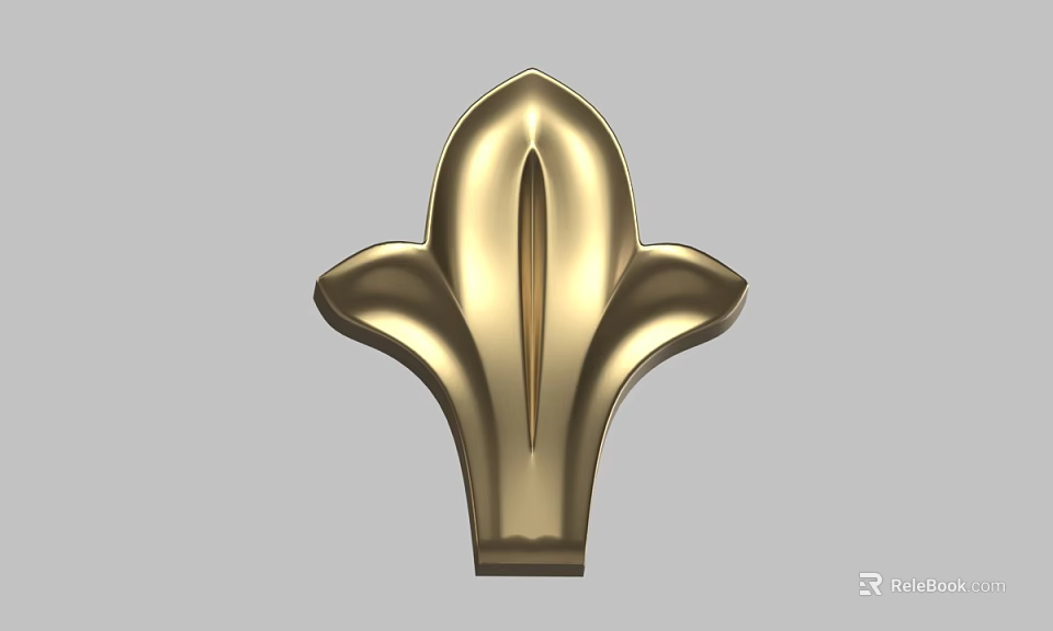 Golden Leaf Shaped Carved Decorative Ornament With Intricate Design Details 3d model 