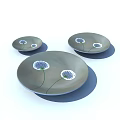 Three Piece Gray Dinner Plate Set With Blue Flower Decorative Pattern For Dining