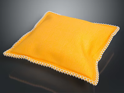 Elegant Yellow Cushion with White Decorative Lace Trim Soft Fabric Home Decor 3d model