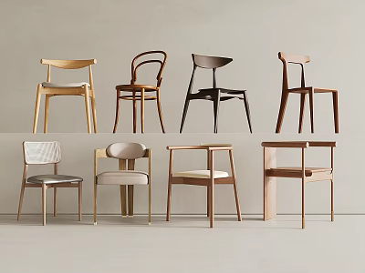 Modern Dining Chairs With Various Wooden Designs And Leather Seat Options 3d model
