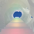 Activity Passage With Spiral White Walls And Colorful Gradient Staircase Leading To Blue Exit