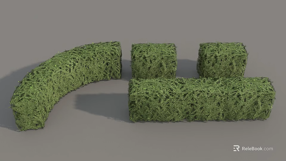 Decorative Green Bushes with Curved and Square Shapes for Garden Landscaping 3d model 