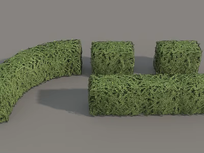 Decorative Green Bushes with Curved and Square Shapes for Garden Landscaping 3d model