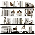 Decorative Ornament Set with Books Sculptures Vases Letter Decor and Horse Figurine on Shelves