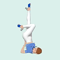 Woman Doing Handstand In Blue Top Gray Pants Blue High Heels Against Gray Brick Wall
