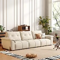 White Multi Seat Sofa With Decorative Pillows Green Plants And Wooden Floor