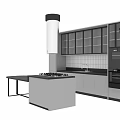 Modern Kitchen Featuring Black And White Cabinets With Glass Doors And White Tile Backsplash