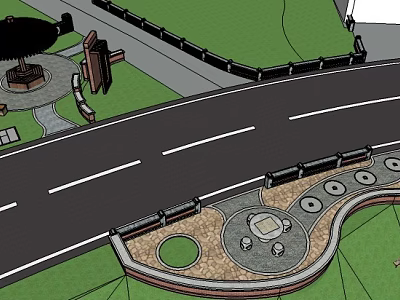 Scenic Garden Landscape Design With Curved Road Circular Paving And Stone Seats 3d model