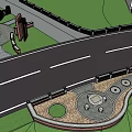 Scenic Garden Landscape Design With Curved Road Circular Paving And Stone Seats