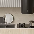 Modern Kitchen Interior Design With Black Range Hood Gas Stove And Appliances