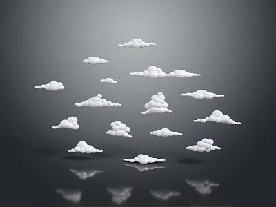 White Cloud Shaped Household Decor Items Floating On Gray Background With Reflections 3d model