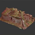 Cartoon Scene Of Abandoned Cottage Covered With Green Vines Broken Roof And Lush Plants