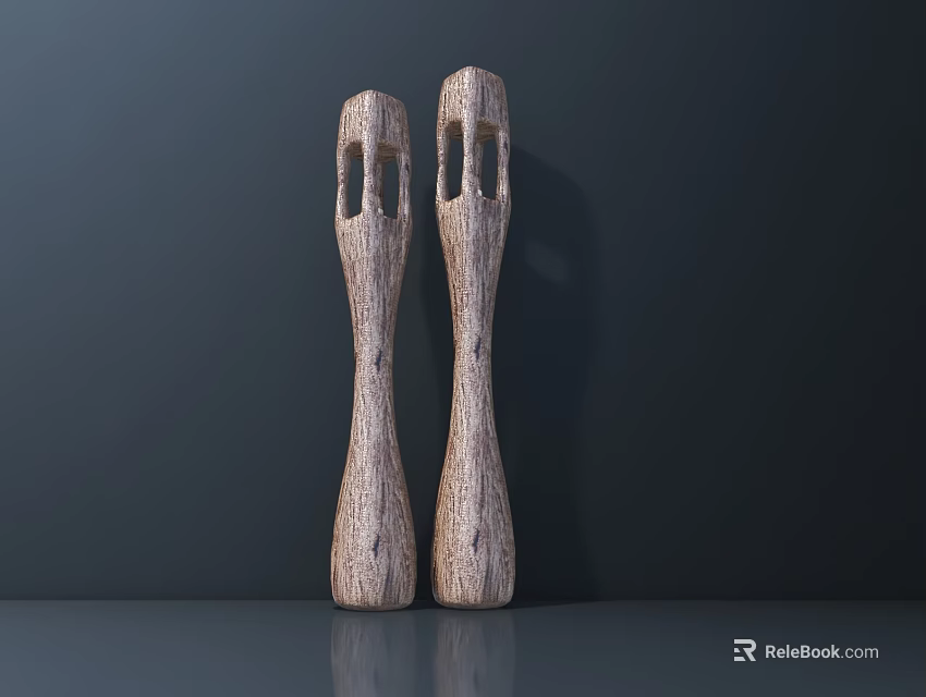Two Slim Outdoor Lights With Wooden Texture And Hollowed Out Design 3d model 