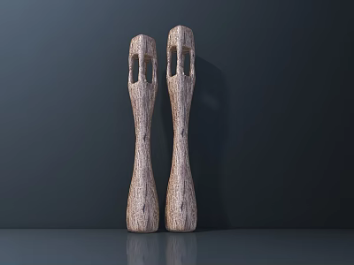 Two Slim Outdoor Lights With Wooden Texture And Hollowed Out Design 3d model
