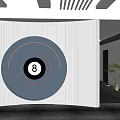 Sleek Accent Wall Featuring Metallic Vertical Slats Circular Design With Number 8 And LED Lights