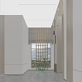 Hotel Corridor Interior With Wooden Lattice Window And Natural View Decor