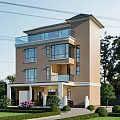 Modern Three Story Detached Villa With Large Windows Balcony And Green Garden