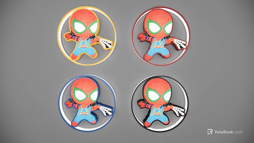 Round Spider Man Themed Ceiling Lights With Colorful Borders And Green Eyes 3d model 