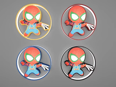 Round Spider Man Themed Ceiling Lights With Colorful Borders And Green Eyes 3d model