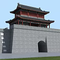 Ancient City Gate Tower Featuring Gray Brick Walls Red Wooden Structure And Black Tiled Roof
