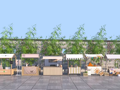Modern Commercial Equipment For Outdoor Stalls With Canopy Awnings And Green Plants 3d model