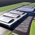 Modern Large Sports Arena With Curved Roof Grand Steps And Track Field