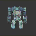 Futuristic Game Movie Robot Character With Blue Green Blocky Mechanical Design