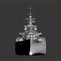 Realistic Detailed White Warship Model With Turrets Antennas On Smooth Black Surface