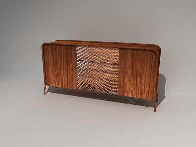 Modern Wooden Sideboard With Woven Panel And Sturdy Metal Legs Design 3d model