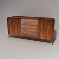 Modern Wooden Sideboard With Woven Panel And Sturdy Metal Legs Design