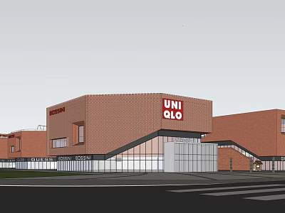 Modern Red Brick Commercial Complex Featuring UNIQLO Sephora Stores And Glass Curtain Wall 3d model
