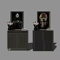 Stylish Entryway Cabinet and Side Cabinet with Black Gold Design Decorative Paintings Flower Vases