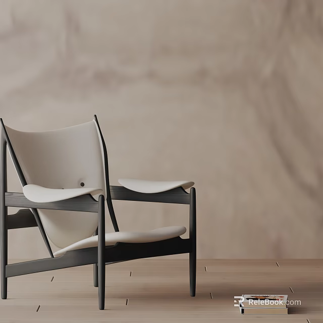 Modern Accent Chair With White Seat Black Frame Beige Wall Wooden Floor Background 3d model 