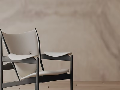 Modern Accent Chair With White Seat Black Frame Beige Wall Wooden Floor Background 3d model