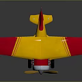 Colorful Red And Yellow Toy Biplane With Metal Propeller And Black Wheels On Dark Background
