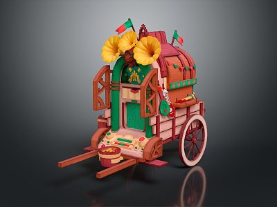 Modern Cart Wooden Cart Ancient Cart Nomadic Cart Ancient Sale Cart 3d model