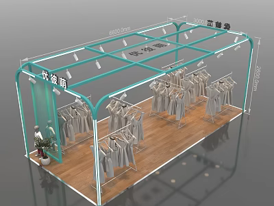Modern Clothing Store Display With Hanging Garments On Racks And Wooden Floor 3d model
