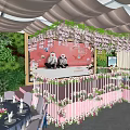 Elegant Banquet Hall With Hanging Flower Decor Round Tables And Chandelier Lighting
