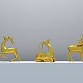 Golden Deer Sculpture Carvings With Three Different Poses On White Stand