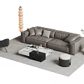 Modern Grey Sofa Set with Armchair Coffee Table Floor Lamp and Potted Plant on Rug