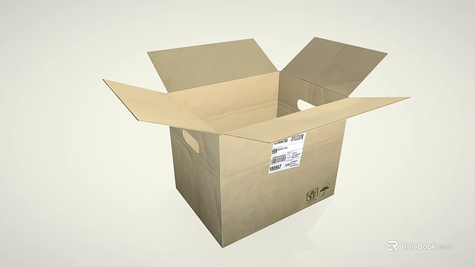 Open Recyclable Cardboard Storage Box For Daily Household Use With Label 3d model 