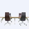 Modern Conference Table With Wooden Top Metal Legs And Black Brown Rolling Office Chairs