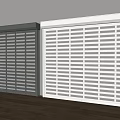 Modern Gray And White Louvered Cabinets In Room With Wooden Floor