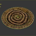Wooden Desk With Decorative Copper Spiral Pattern Plate On Surface