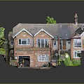 Modern Brick Detached House With Solar Panels Roof Front Yard Driveway And Greenery
