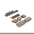 Various Stone Blocks and Wooden Logs with Natural Textures for Construction Materials