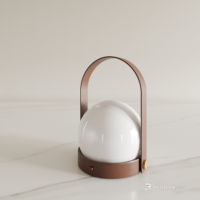 Decorative Lamp With Modern Design Brown Metal Handle And White Globe On Marble Surface 3d model 